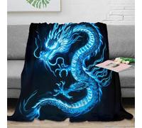 3D Printed Blue dragon fantasy Thermal Blanket Microfiber Soft Cosy Bedding Warm Mythical creature art Home Blanket Compact Portable for Students Campers Travellers Young Adults 50x60inch(127x152cm)