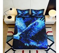 3D Printed Blue Eagle Fitted Sheet Microfiber Soft Deep Pocket Bedroom Bedding Eagle Pattern Mattress Fitted Cover 200x200x25cm