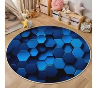 3D Printed Blue Fashion Hexagon Round Area Rug Circular Carpet Soft Non-Slip Washable Mat Low Pile Rug Abstract Geometry Anti-Slip 3D Carpet For Living Room Bedroom Decoration,180Cm