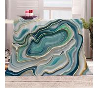 3D Printed Blue-green Gradient Ripple Marble Flannel Fleece Blanket （270GSM） Modern Art Style Super Cozy 150x200 cm Double Size Fade Resistant Home Decor Gift - Machine Washable