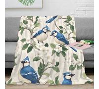 3D Printed Blue jay birds Thermal Blanket Microfiber Ultra Warm Bedding Soft Spring floral garden art Cozy Throw Blanket Lightweight All Season for Homeowners Renters Adults 50x60inch(127x152cm)