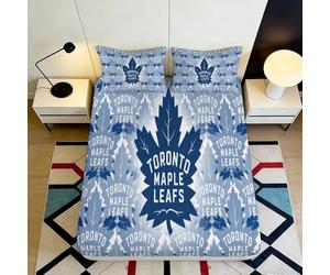 3D Printed Blue Maple Leaf Pattern Fitted Sheet Microfiber Deep Pocket Non-Slip Bedroom Bedding Toronto Leaves Mattress Fitted Cover Washable for Adults 140x200x25cm