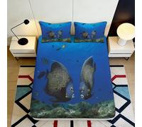 3D Printed Blue Pattern Fitted Sheet Microfiber Deep Pocket Non-Slip Bedroom Blue Pattern Mattress Fitted Cover Washable Full Wrap 180x200x25cm