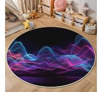 3D Printed Blue Pink Wave Curve Round Area Rug Circular Carpet Soft Non-Slip Washable Mat Low Pile Rug Abstract Art Anti-Slip Carpet For Living Room Bedroom Decoration,100Cm