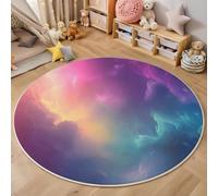 3D Printed Blue-Purple Watercolor Galaxy Round Area Rug Circular Carpet Soft Non-Slip Washable Mat Low Pile Rug Abstract Fantasy Anti-Slip 3D Carpet For Living Room Bedroom Decoration,140Cm