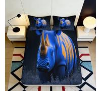 3D Printed Blue Rhino Fitted Sheet, Microfiber Bed Cover, Non Slip Home