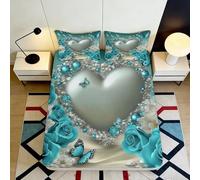 3D Printed Blue Rose Heart Fitted Sheet Microfiber Deep Pocket Non-Slip Bedroom Bedding Heart Mattress Fitted Cover for Adults Teens Washable 160x200x25cm