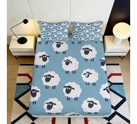 3D Printed Blue Sheep Fitted Sheet Microfiber Soft Anti-Slip Cartoon Lamb Mattress Cover for Bedroom Dorm Decor 90x200x25cm