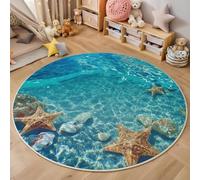 3D Printed Blue Starfish Shells Round Area Rug Circular Carpet Soft Non-Slip Washable Mat Low Pile Rug Dream Ocean Anti-Slip Carpet For Living Room Bedroom Decoration,120Cm