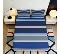 3D Printed Blue Stripes Fitted Sheet Microfiber Deep Pocket Non-Slip Bedding Blue Stripe Mattress Fitted Cover for Adults Teens Washable 160x200x25cm