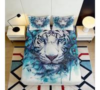 3D Printed Blue Tiger Floral Fitted Sheet Microfiber Soft Breathable White Tiger Mattress Cover for Bedroom Dormitory Guest Room Protection Decor 90x200x25cm