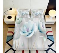 3D Printed Blue White Lotus Fitted Sheet Microfiber Soft Breathable Abstract Floral Mattress Cover Bedroom Decor 90x200x25cm