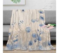 3D Printed BlueFlowerArt Couch Blanket Microfiber Ultra Soft Warm Bedding WatercolorBotanicalStyle Cozy Throw Blanket Wrinkle Resistant Anti Static for Adults Kids Families 40x50inch(100x130cm)