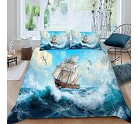 3D Printed Boat Waves Duvet Cover Set King size,Soft Microfiber Hypoallergenic Ocean Bedding Set with Pillowcase, Quilt Cover with Zipper for Kids, Teens, Adults2e15