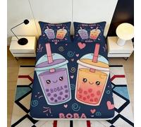 3D Printed Boba Tea Fitted Sheet Microfiber Deep Pocket Non-Slip Bedroom Bedding Boba Tea Mattress Fitted Cover for Adult Teen 90x200x25cm