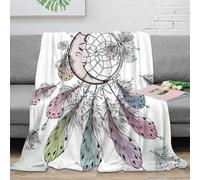 3D Printed Boho Dreamcatcher Blanket Microfiber Sofa Decor Feather Throw Blanket Soft Warm for Adults Teens Bedroom 40x50(100x130cm)