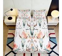 3D Printed Boho Skull Fitted Sheet, Microfiber Bed Cover, Non-slip, Home