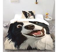 3D Printed Border Collie Duvet Cover Cute Pet Animal Bedding Set 2Pcs Soft Microfiber with Pillowcases,Hidden Zipper for Kid Teens Single(135x200cm) Room Decor