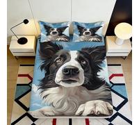 3D Printed Border Collie Fitted Sheet Microfiber Deep Pocket Non-Slip Bedroom Bedding Border Collie Mattress Fitted Cover for Adults 90x200x25cm