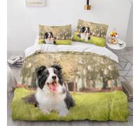 3D Printed Border Collie Single Duvet Cover Set 3 Piece Microfibre Bedding Set Cute Animals and Pets Quilt Cover 150x200 cm with 2 Pillowcases 50x75 cm and Zipper Closure h.6099
