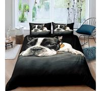 3D Printed Boston Terrier Super King Duvet Cover Cute Pets Duvet Sets Soft Breathable Microfibre 3Pcs Bedding 260x220 with Hidden Zipper Closure and 2 Pillowcases 50x75 2525-C