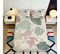 3D Printed Botanical Fitted Sheet Microfiber Deep Pocket Non-Slip Bedroom Leaf Pattern Mattress Fitted Cover Washable for Home Bedding 90x200x25cm