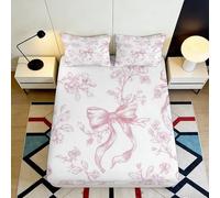3D Printed Bow Floral Fitted Sheet Microfiber Deep Pocket Bedroom Bedding Bow Floral Mattress Fitted Cover All-Around Elastic Washable 200x200x25cm