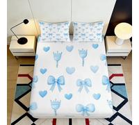 3D Printed Bow Heart Fitted Sheet Microfiber Deep Pocket Bedroom Bedding Non-Slip Full Wrap Bow Mattress Fitted Cover Washable for Adults Teens 120x200x25cm
