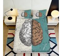 3D Printed Brain Anatomy Fitted Sheet Microfiber Artistic Sketch Mattress Cover for Bedroom Dorm Dustproof Decor 90x200x25cm