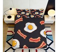 3D Printed Breakfast Fitted Sheet Microfiber Deep Pocket Non-Slip Bedroom Bedding Bacon Egg Mattress Fitted Cover 160x200x25cm