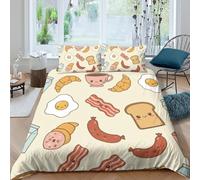 3D Printed Breakfast Quilt Cover, Microfiber Duvet Cover Hidden Zipper for