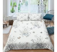 3D Printed Breathable Microfiber Butterfly floral Duvet Cover Easy Care Bedding Set with Pillow Shams Vintage garden Quilt Cover All Season Machine Washable for Home Decoration Super king（260x220cm）