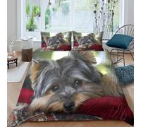 3D Printed Breathable Microfiber Cute Yorkshire Terrier Duvet Cover Easy Care Bedding Set with Pillow Shams Pet Friendly Quilt Cover All Season Machine Washable for Home Decoration Double（200x200cm）