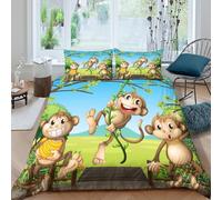 3D Printed Breathable Microfiber Monkey Cartoon Duvet Cover Easy Care Bedding Set with Pillow Shams Cartoon Animal Quilt Cover All Season Machine Washable for Home Decoration Single（135x200cm）