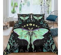 3D Printed Breathable Microfiber Moon moth art Duvet Cover Easy Care Bedding Set with Pillow Shams Fantasy botanical illust Quilt Cover All Season Machine Washable for Home Decoration King（220x240cm）