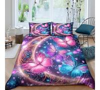 3D Printed Breathable Microfibre Magical moon Comforter Cover Soft Bedding Set with Pillowcases Fantasy butterfly art Bed Quilt Cover All Season Easy Care Machine Washable for Couples King（220x240cm）