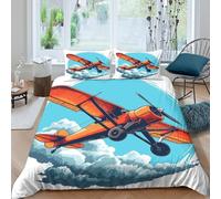3D Printed Breathable Microfibre Vintage plane Comforter Cover Soft Bedding Set with Pillowcases Retro aviation art Bed Quilt Cover All Season Easy Care Machine Washable for Couples King（220x240cm）