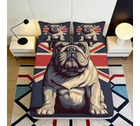 3D Printed British Bulldog Fitted Sheet Microfiber Elastic Hem Non-Slip Union Flag Mattress Fitted Cover for Bedroom 140x200x25cm
