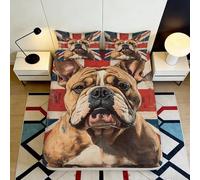 3D Printed British Bulldog Pattern Fitted Sheet Microfiber Bedroom Bedding Set Non-Slip Deep Pocket Union Jack Mattress Fitted Cover 90x200x25cm