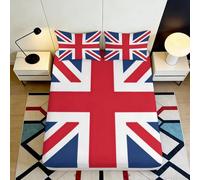 3D Printed British Flag Fitted Sheet Microfiber Deep Pocket Non-Slip Union Jack Mattress Fitted Cover for Bedroom 200x200x25cm