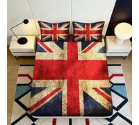 3D Printed British Style Fitted Sheet Microfiber Deep Pocket Non-Slip Union Flag Mattress Fitted Cover All Round Elastic Washable 200x200x25cm
