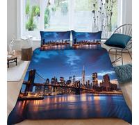 3D Printed Brooklyn Bridge Duvet Cover Set Single size,Soft Microfiber Hypoallergenic New York Bedding Set with Pillowcase, Quilt Cover with Zipper for Kids, Teens2e60