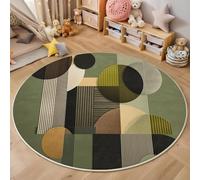 3D Printed Brown-Green Circle Stripes Round Area Rug Circular Carpet Soft Non-Slip Washable Mat Low Pile Rug Retro Geometry Anti-Slip Carpet For Living Room Bedroom Decoration,160Cm