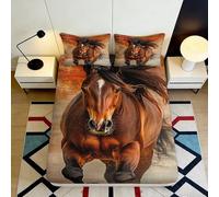 3D Printed Brown Horse Fitted Sheet Microfiber Soft Breathable Wild Stallion Bed Cover for Bedroom Guestroom Decor 90x200x25cm