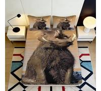 3D Printed Brown Mammoth Fitted Sheet Microfiber Soft Breathable Prehistoric Animal Bed Cover for Bedroom Dorm Decor 90x200x25cm
