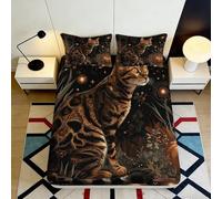 3D Printed Brown Tabby Cat Fitted Sheet Microfiber Soft Anti-Slip Forest Night Bed Cover for Bedroom Guest Room Decor 90x200x25cm