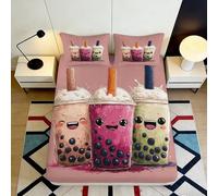 3D Printed Bubble Tea Fitted Sheet Microfiber Deep Pocket Non-Slip Bedroom Boba Mattress Fitted Cover for Home 160x200x25cm