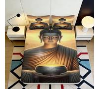 3D Printed Buddha Fitted Sheet Microfiber Non-Slip Deep Pocket Zen Buddha Mattress Fitted Cover Full Wrap Bedding for Adults 120x200x25cm