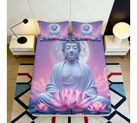 3D Printed Buddha Lotus Fitted Sheet Microfiber Soft Purple Meditation Bed Cover for Bedroom Dorm Décor Mattress Protection 90x200x25cm
