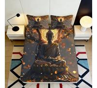 3D Printed Buddha Meditation Fitted Sheet Microfiber Soft Breathable Enlightened Lotus Bed Cover for Bedroom Dorm Decor, Mattress Protection 200x200x25cm